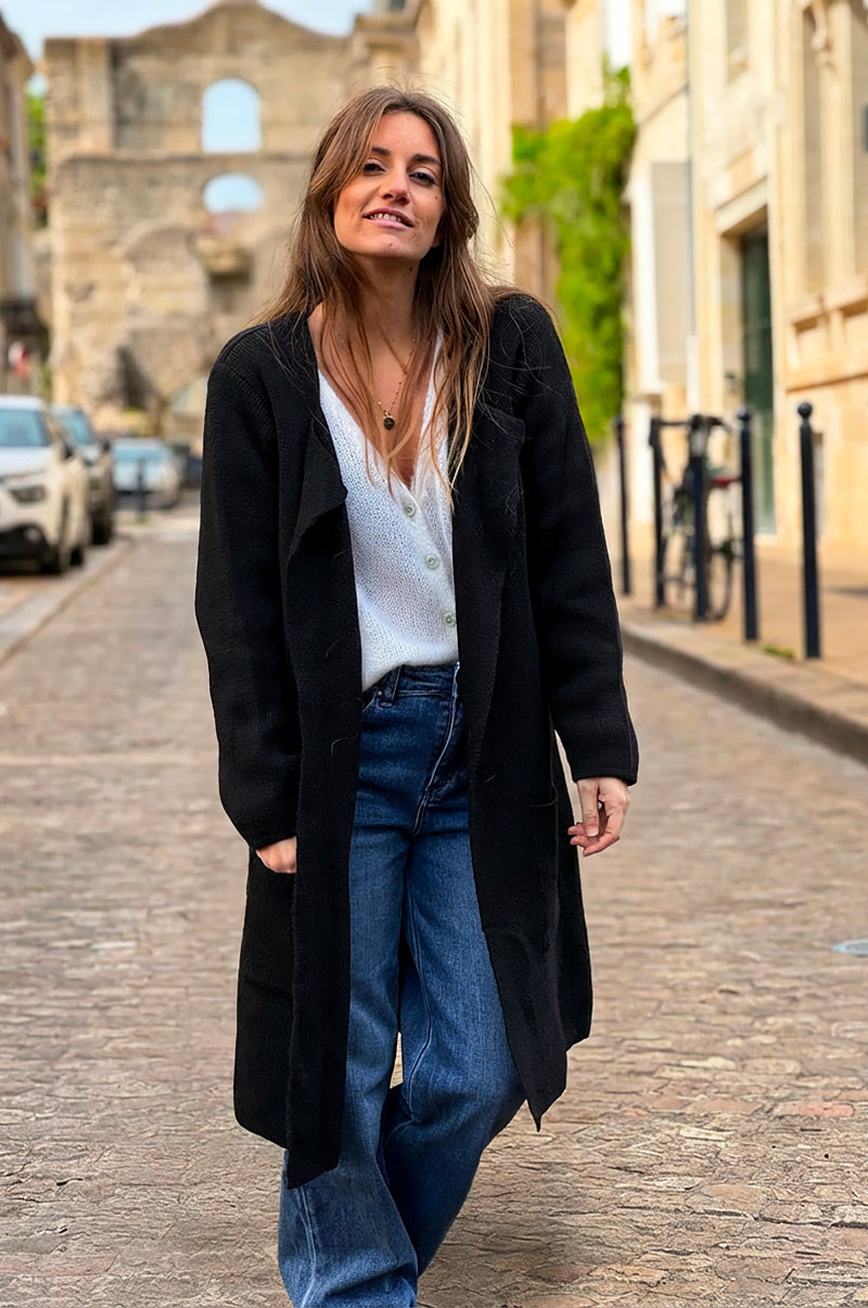 Black Wool Blend Knit Duster