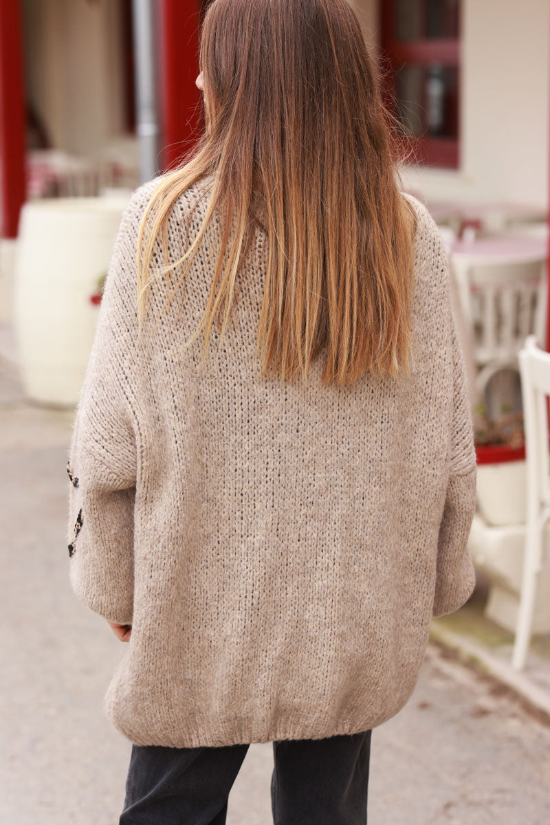 Taupe Mohair Heart-Sleeve Cardigan