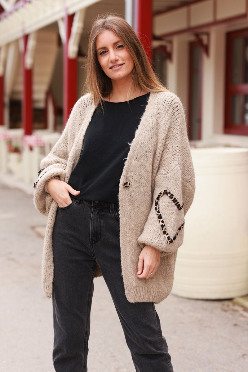 Taupe Mohair Heart-Sleeve Cardigan