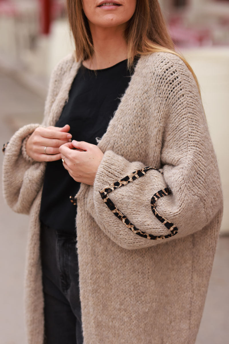 Taupe Mohair Heart-Sleeve Cardigan