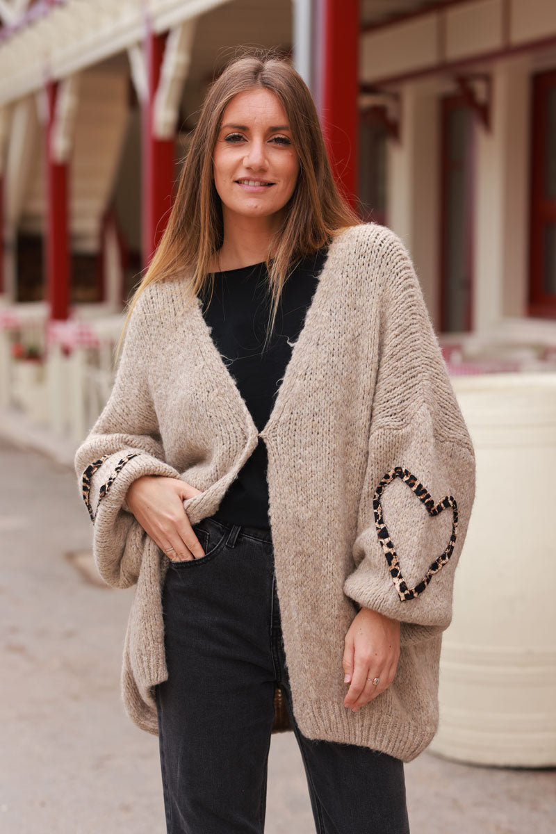 Taupe Mohair Heart-Sleeve Cardigan