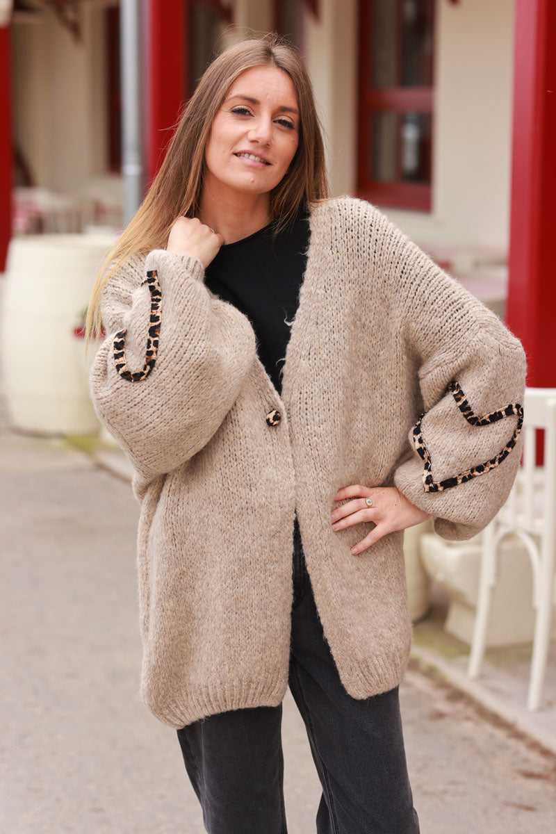 Taupe Mohair Heart-Sleeve Cardigan