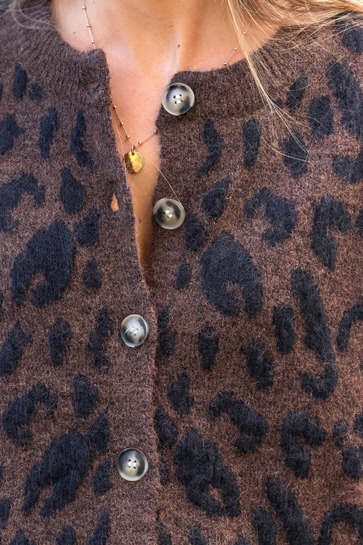 Gilet moelleux en maille motif léopard marron