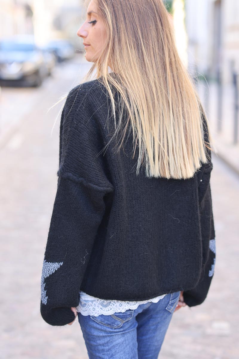 Long black store chunky knit cardigan