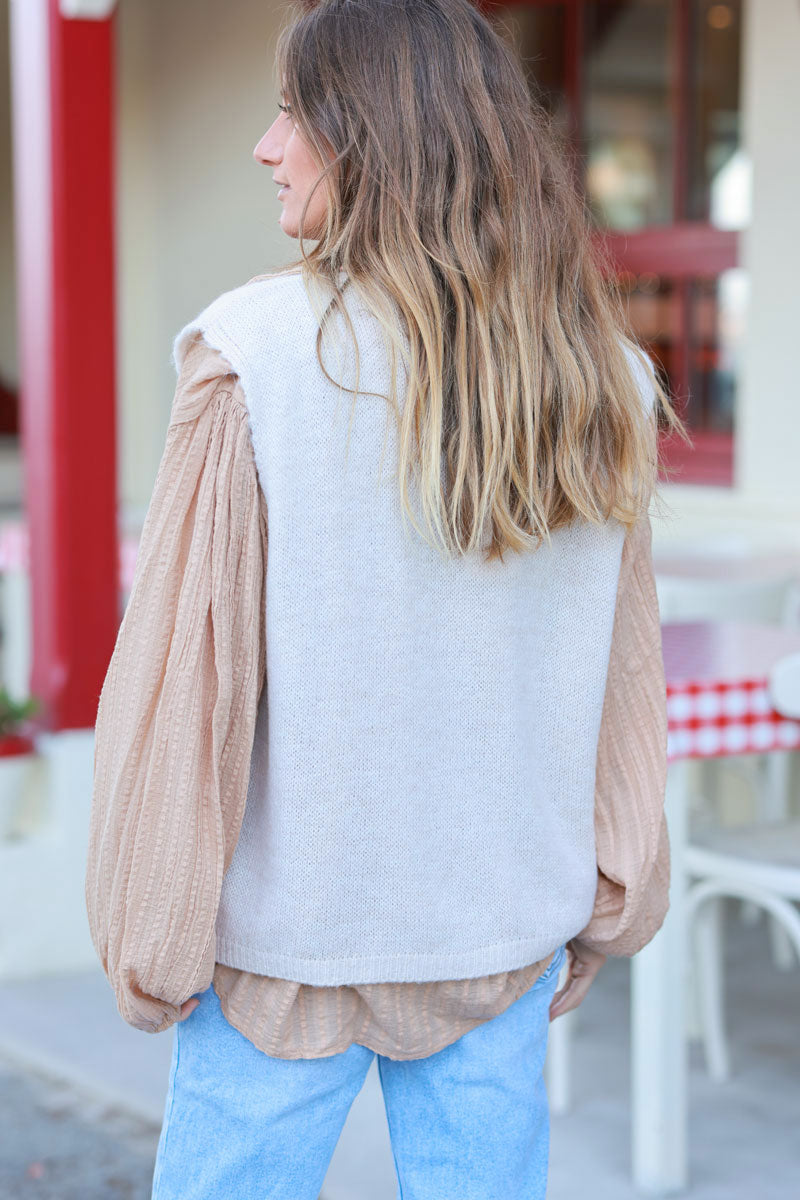 Beige Soft Knit Wool Blend Vest