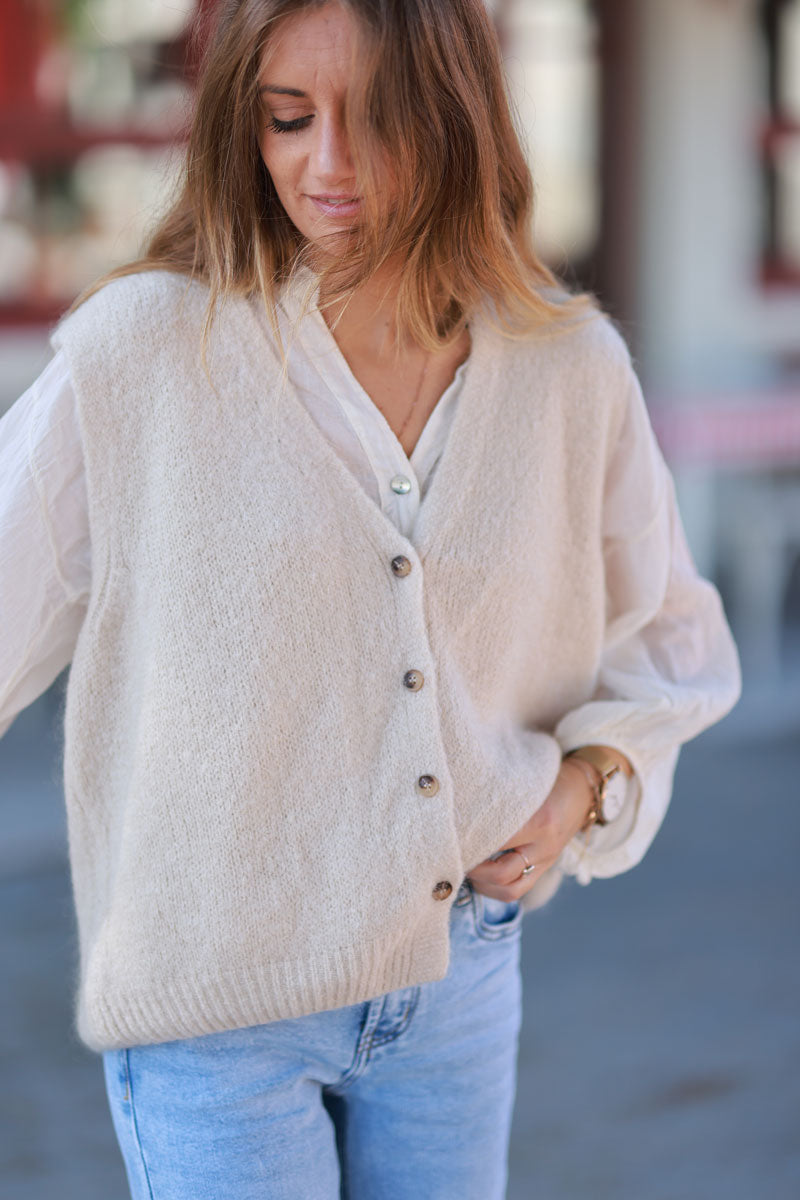 Beige Soft Knit Wool Blend Vest