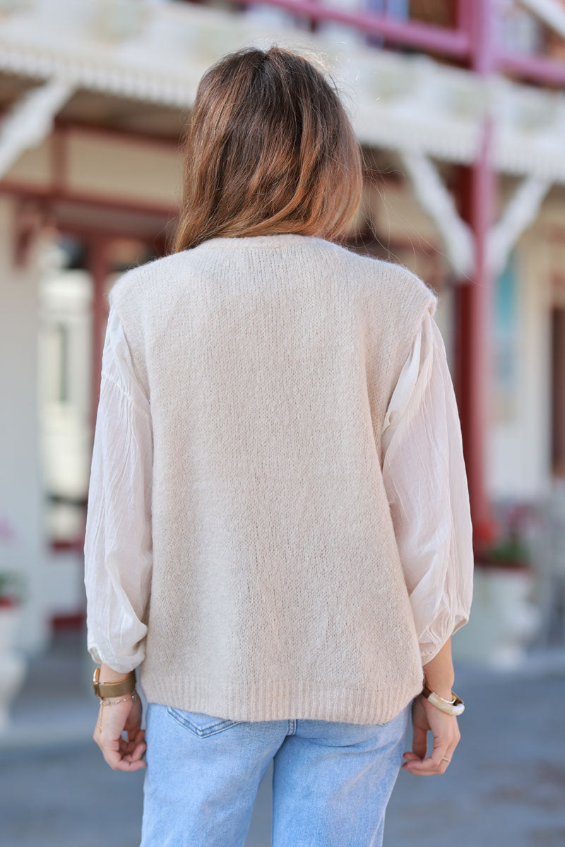 Beige Soft Knit Wool Blend Vest