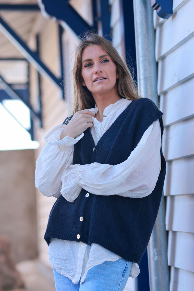 Navy blue Soft Knit Wool Blend Gilet