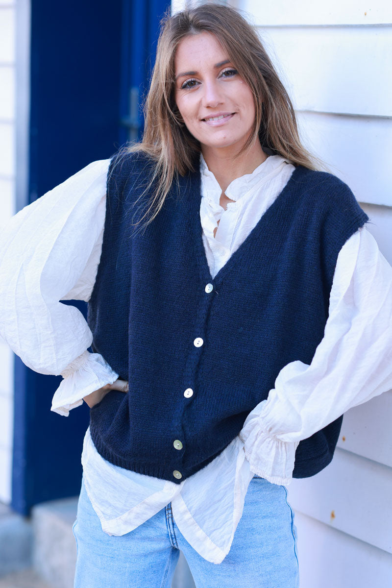 Navy blue Soft Knit Wool Blend Gilet