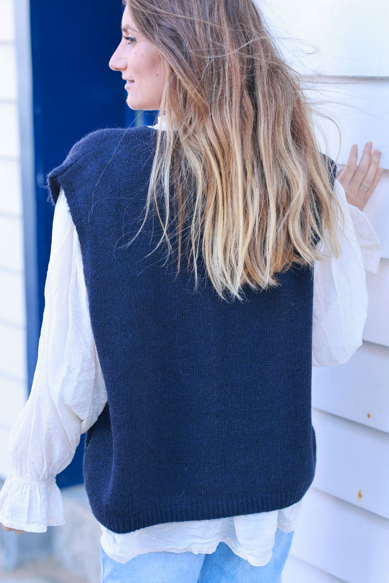 Navy blue Soft Knit Wool Blend Gilet