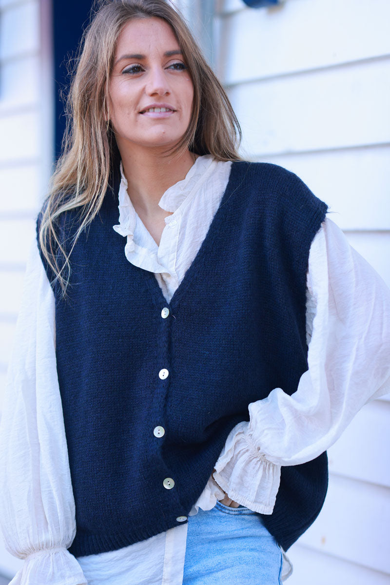 Navy blue Soft Knit Wool Blend Gilet