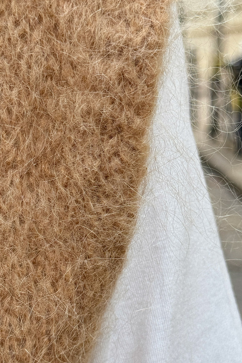 Camel Slouchy Mohair Knit Vest