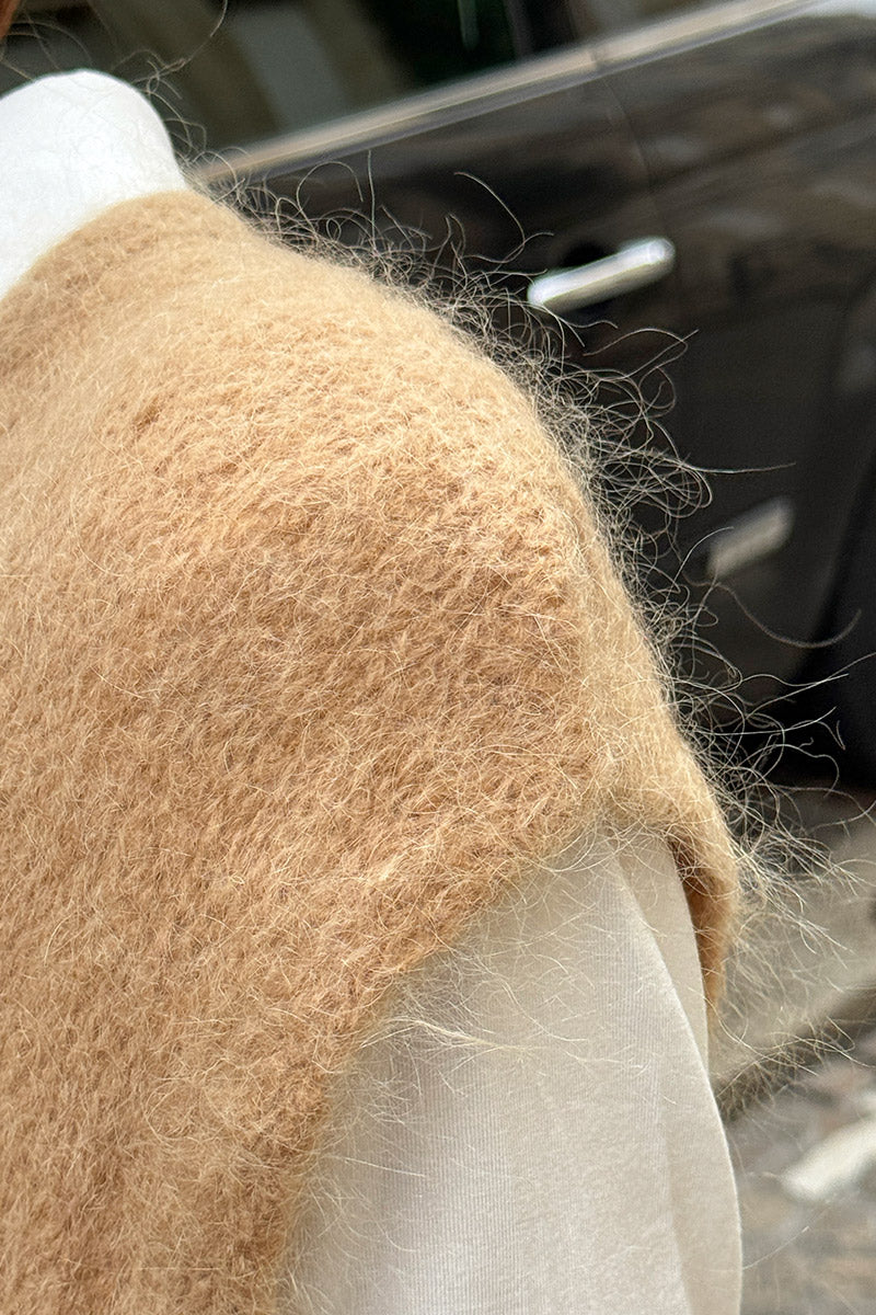 Camel Slouchy Mohair Knit Vest