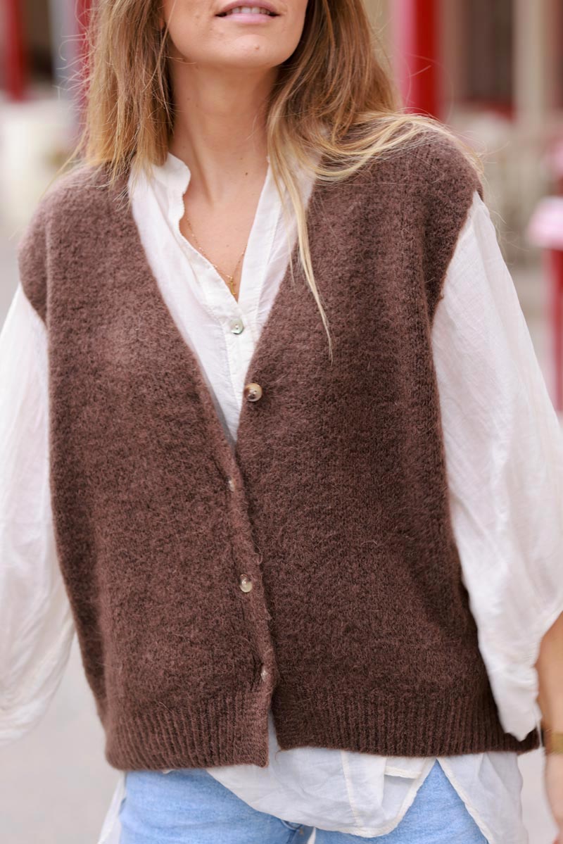 Brown Soft Knit Wool Blend Vest