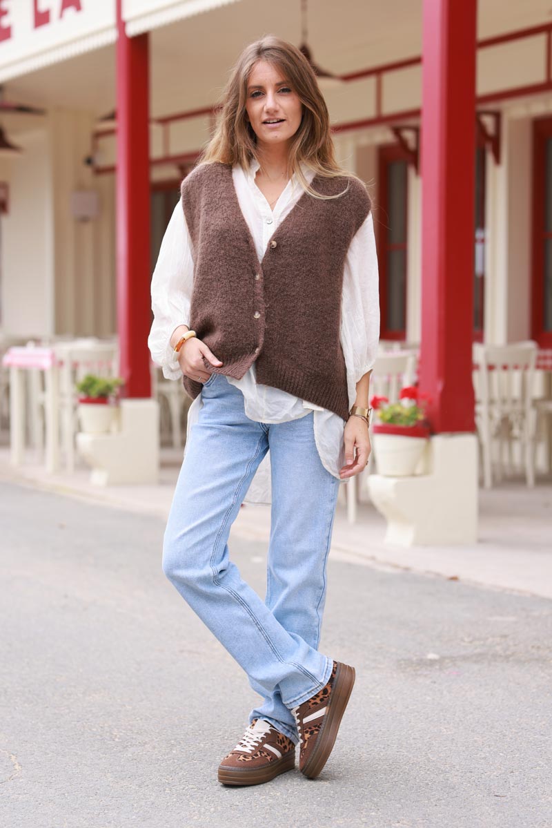 Brown Soft Knit Wool Blend Vest