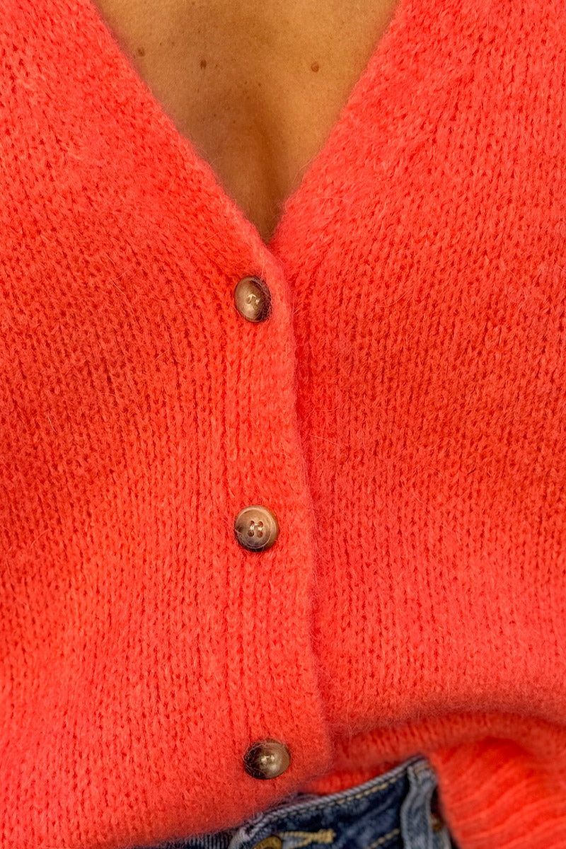 Gilet sans manches corail en maille moelleuse kid mohair boutons écaille