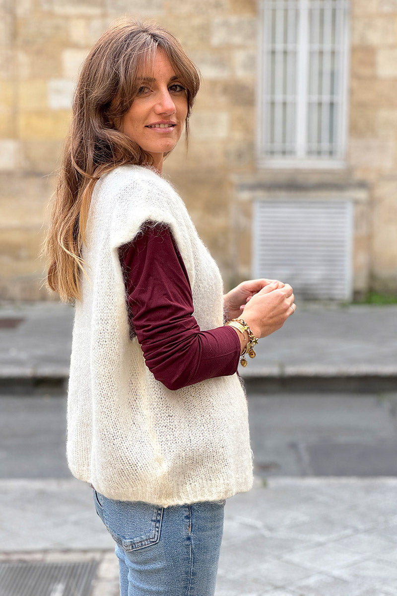 Cream Slouchy Mohair Knit Vest