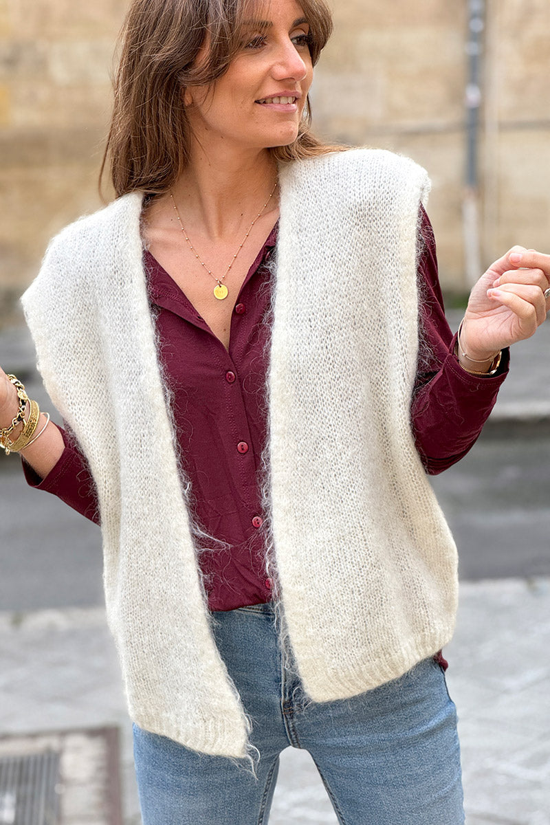 Cream Slouchy Mohair Knit Vest