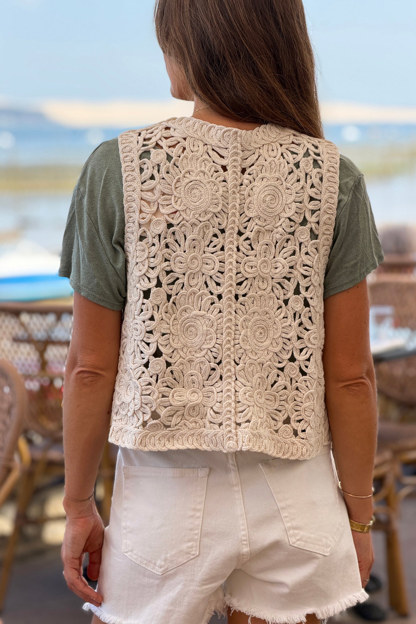 Cream Crochet Floral Coil Vest