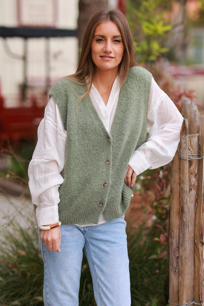 Olive Soft Knit Wool Blend Vest