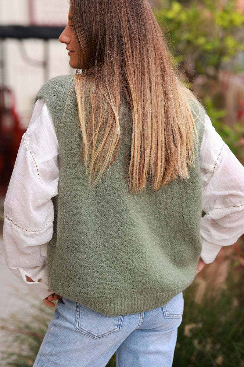 Olive Soft Knit Wool Blend Vest