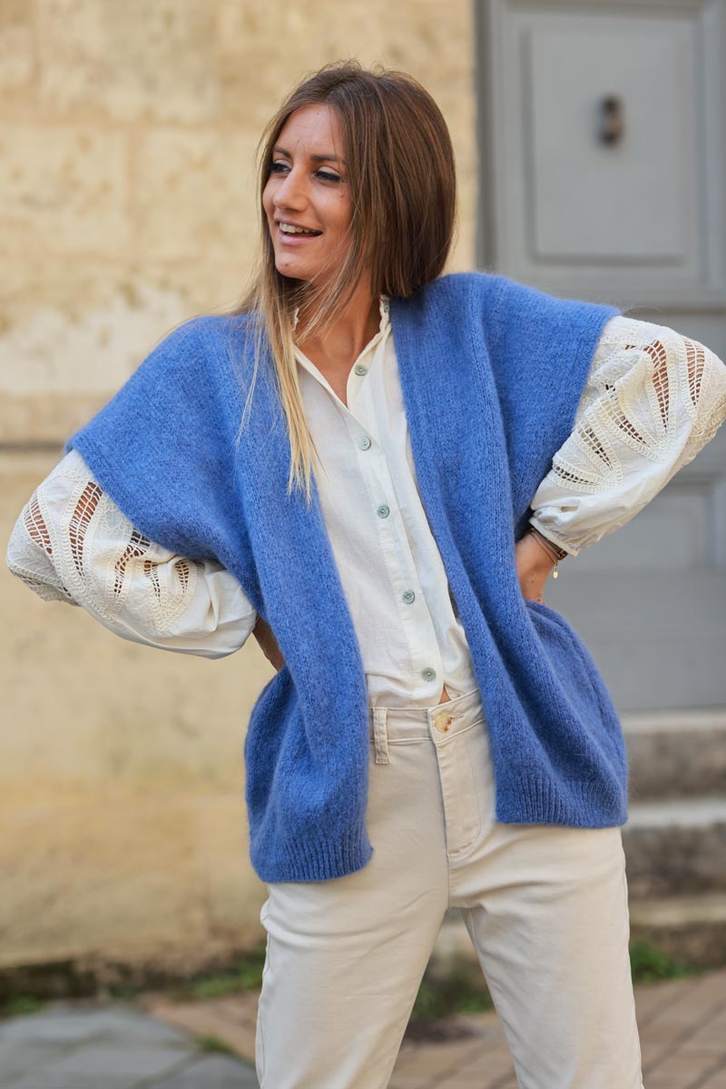 Dusty blue sleeveless chunky knit gilet