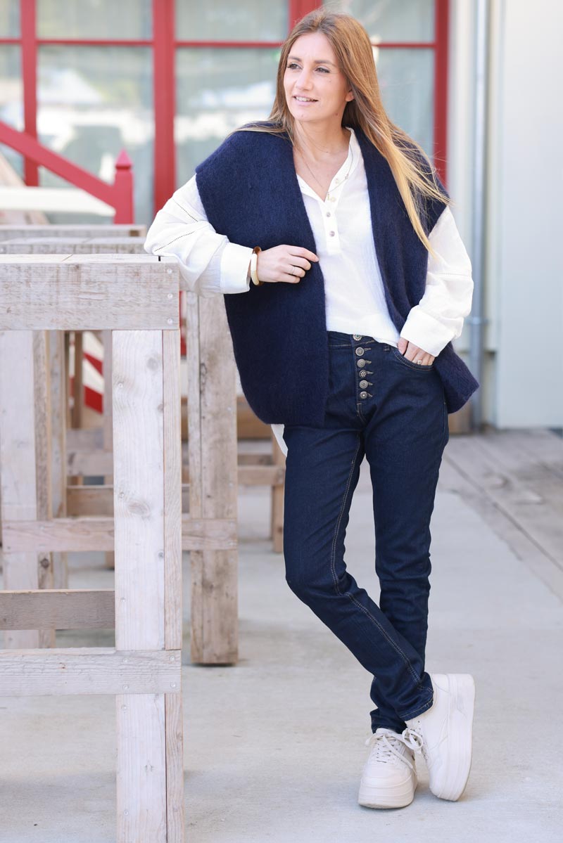 Navy Blue Sleeveless Chunky Knit Vest