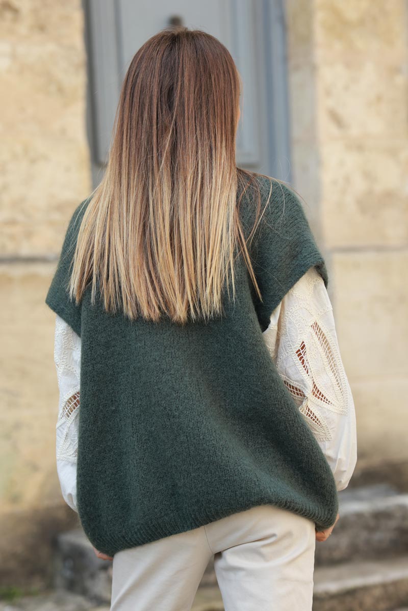 Khaki sleeveless chunky knit gilet