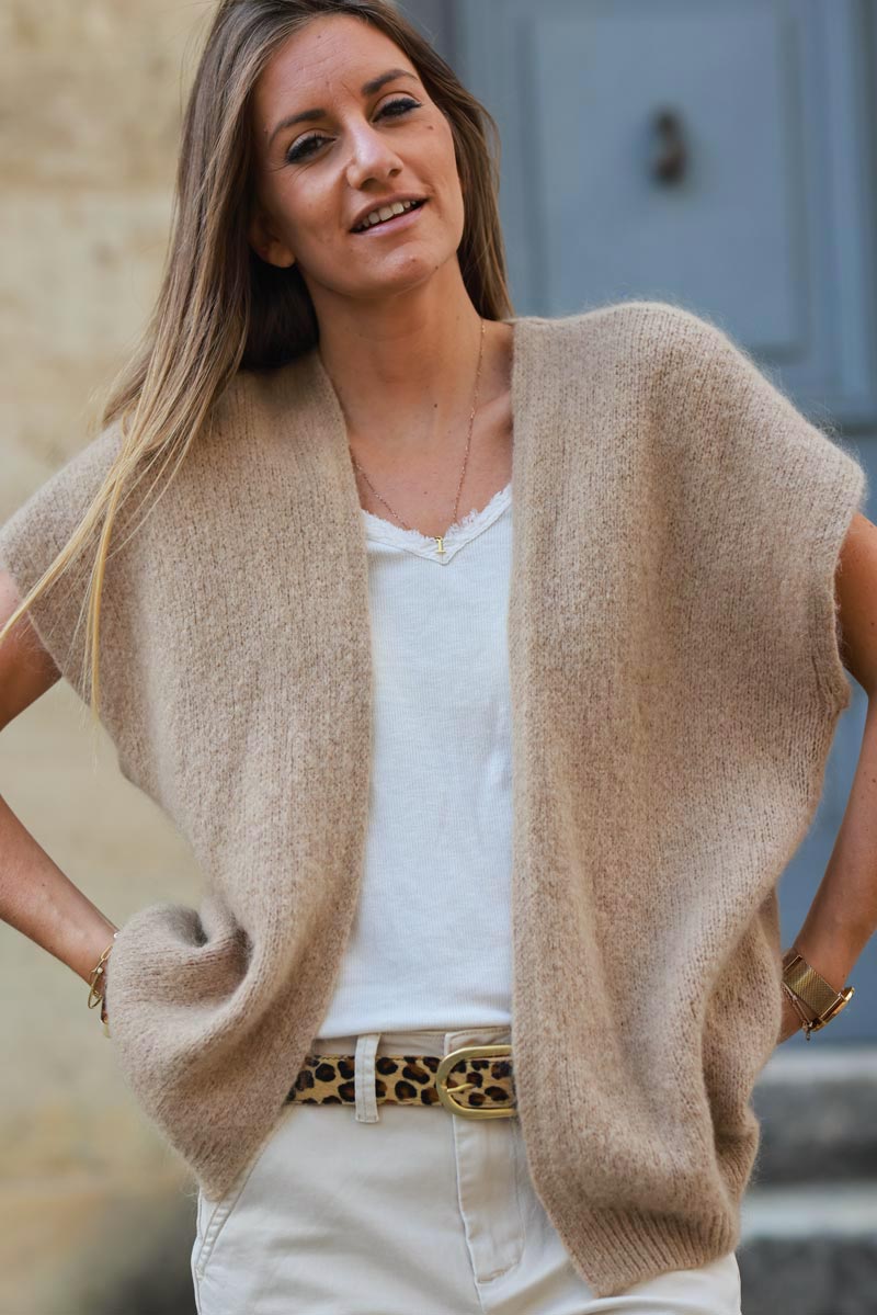 Ice brown sleeveless chunky knit gilet