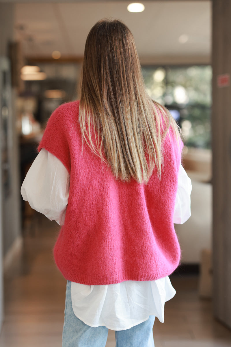 Dark Pink sleeveless chunky knit vest