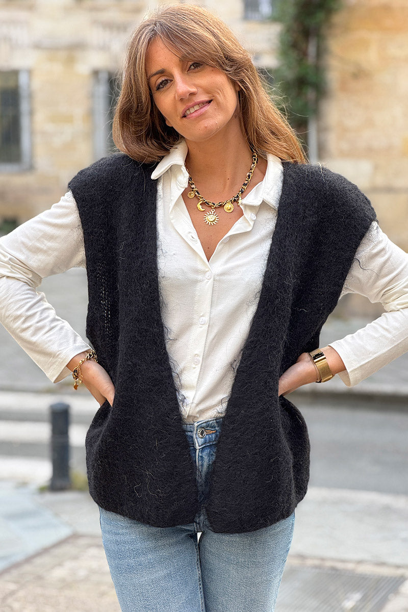 Black Slouchy Mohair Knit Vest