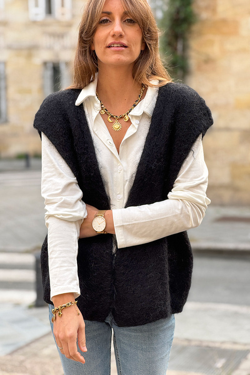 Black Slouchy Mohair Knit Vest