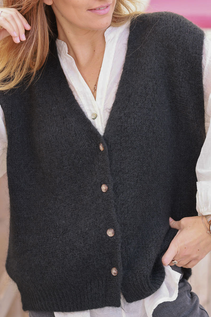 Black Soft Knit Wool Blend Vest