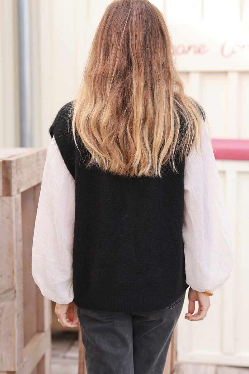 Black Soft Knit Wool Blend Vest