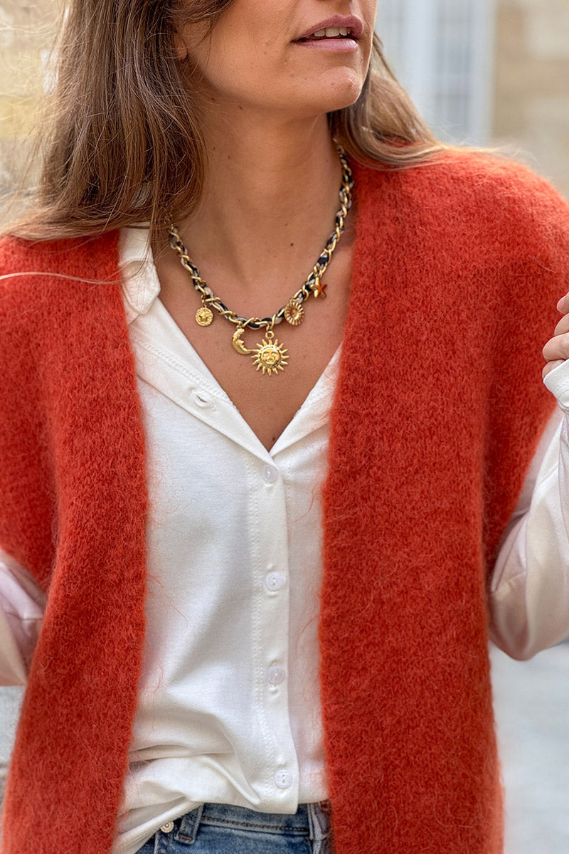 Brick Slouchy Mohair Knit Vest