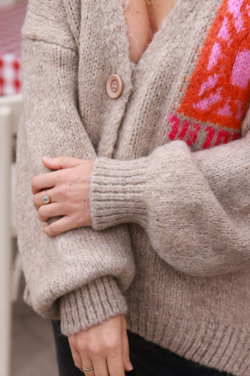 Taupe Knit “Le Soleil” Cardigan Sweater