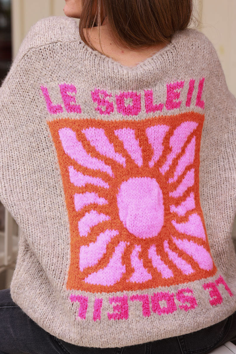 Taupe Knit “Le Soleil” Cardigan Sweater