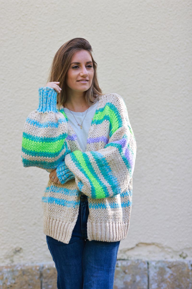 Nina Bright Stripes Chunky Knit Cardigan