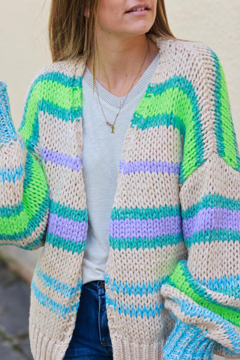 Nina Bright Stripes Chunky Knit Cardigan