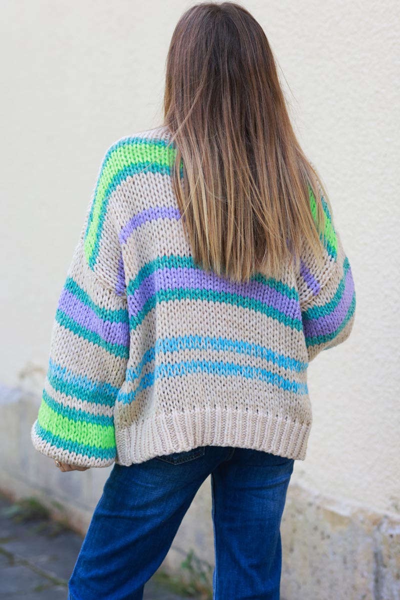 Nina Bright Stripes Chunky Knit Cardigan