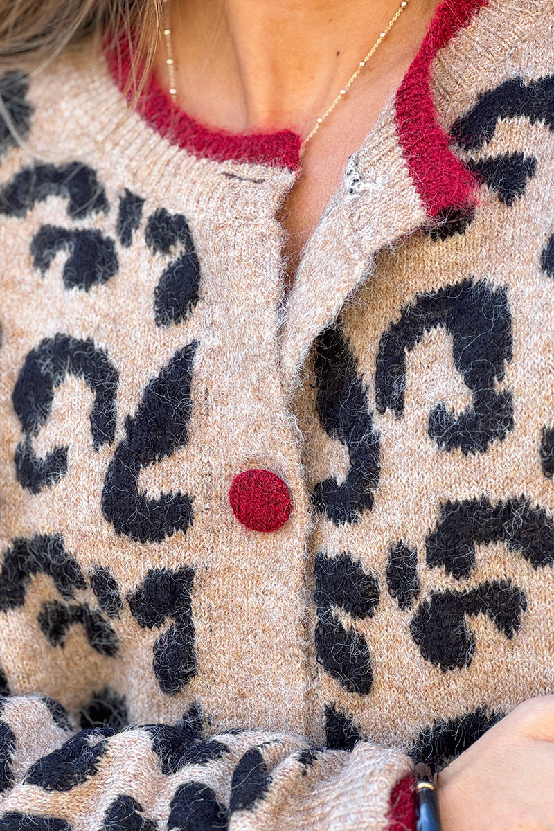 Leopard Print Contrast Button Cardigan