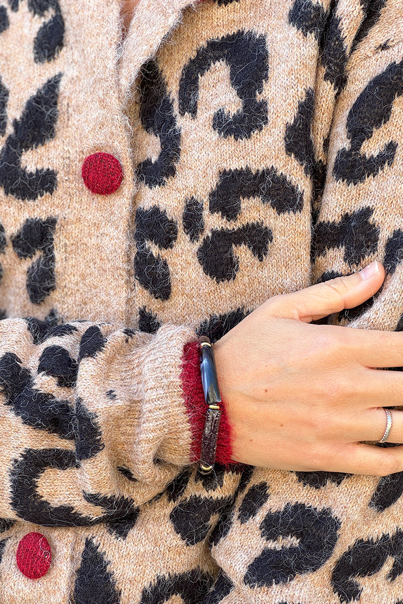 Leopard Print Contrast Button Cardigan