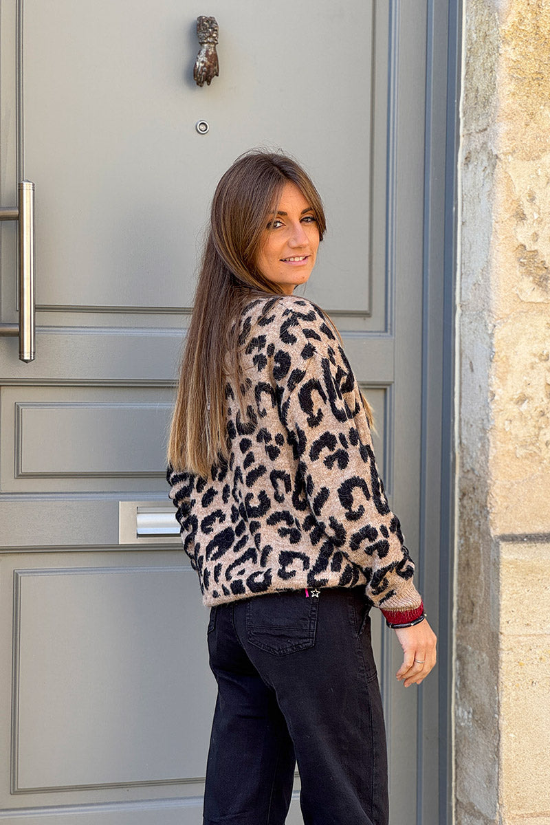 Leopard Print Contrast Button Cardigan
