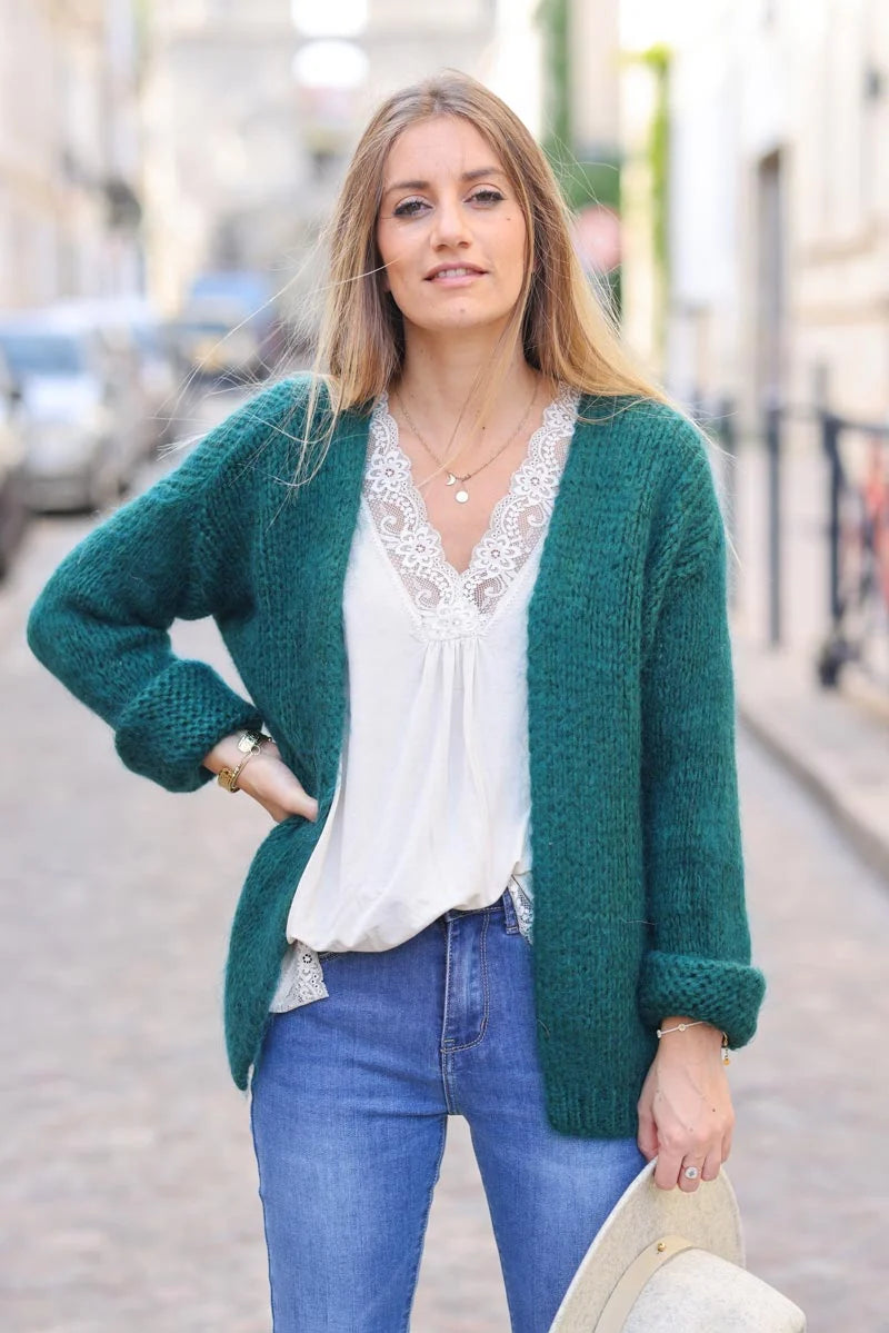 Bottle green chunky knit cosy cardigan
