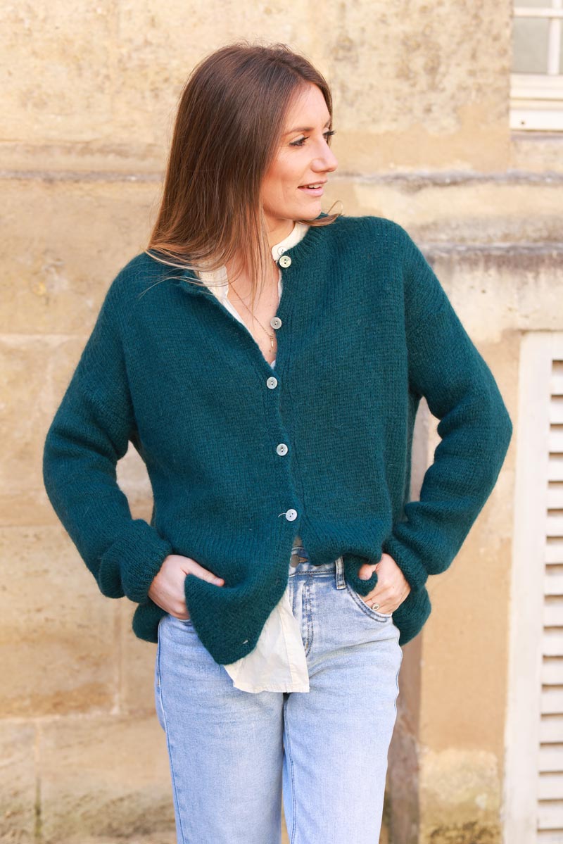 Peacock green Mohair Blend Cardigan