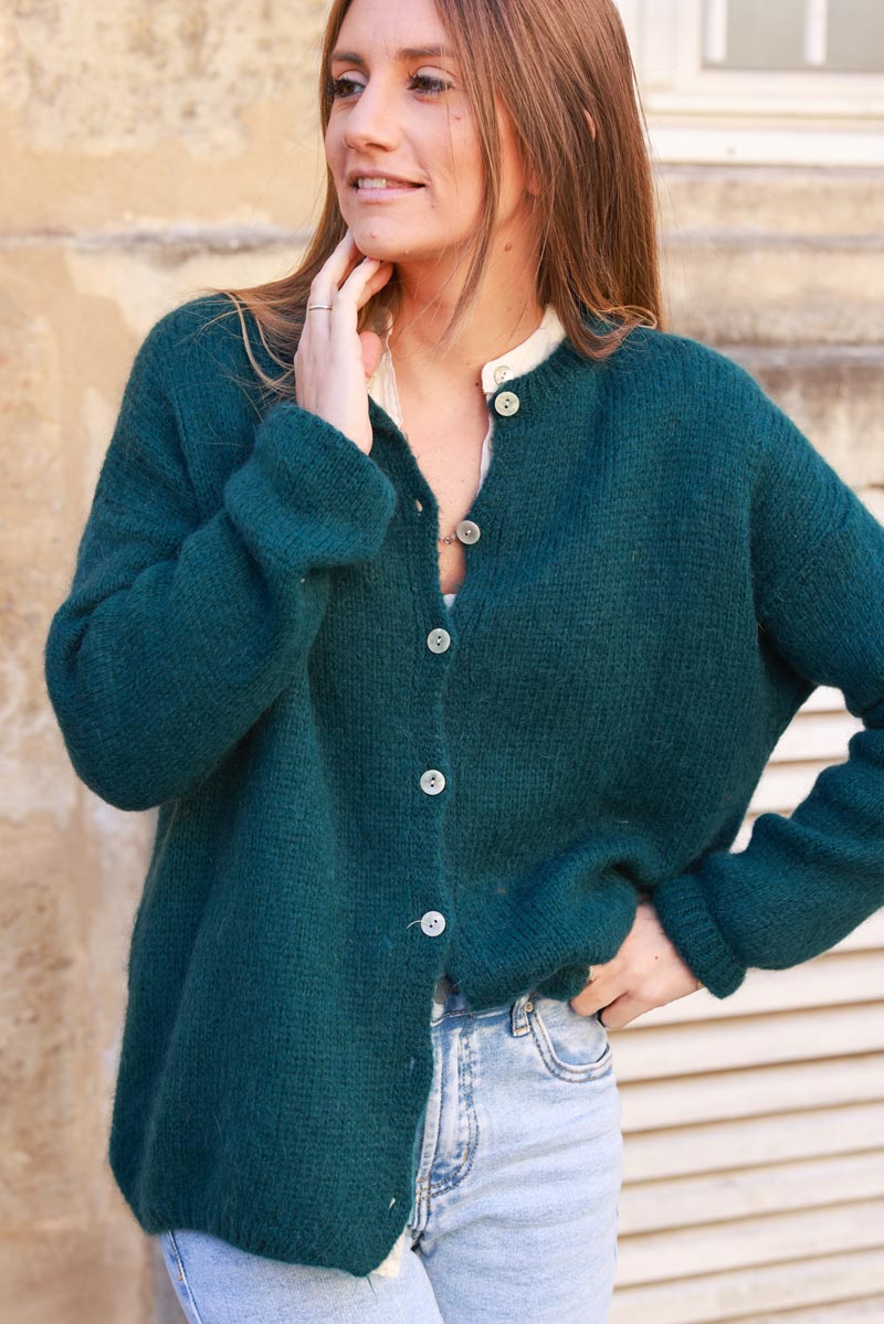 Peacock green Mohair Blend Cardigan