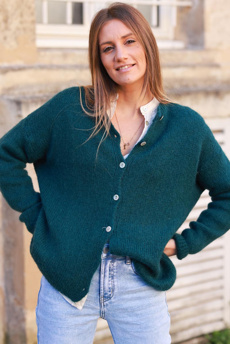 Peacock green Mohair Blend Cardigan