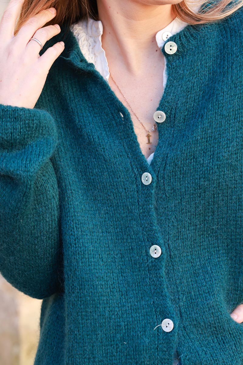 Peacock green Mohair Blend Cardigan