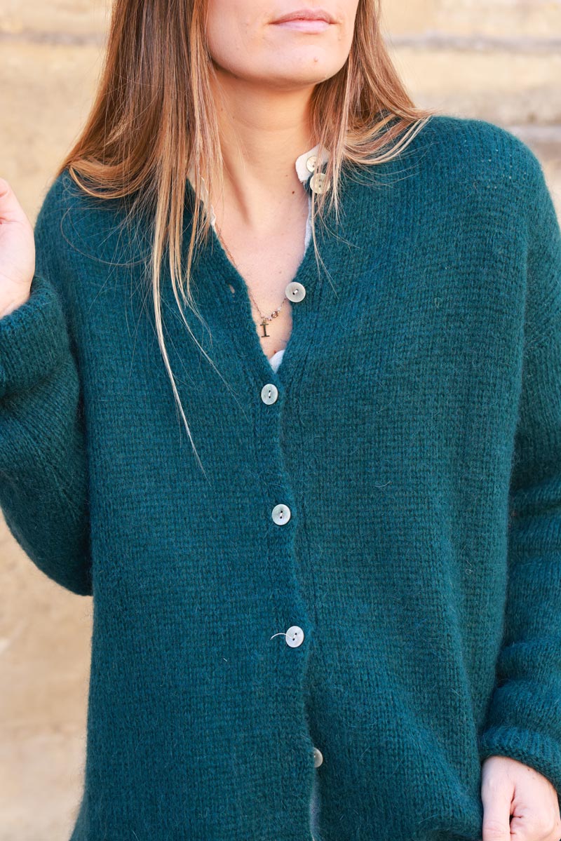 Peacock green Mohair Blend Cardigan