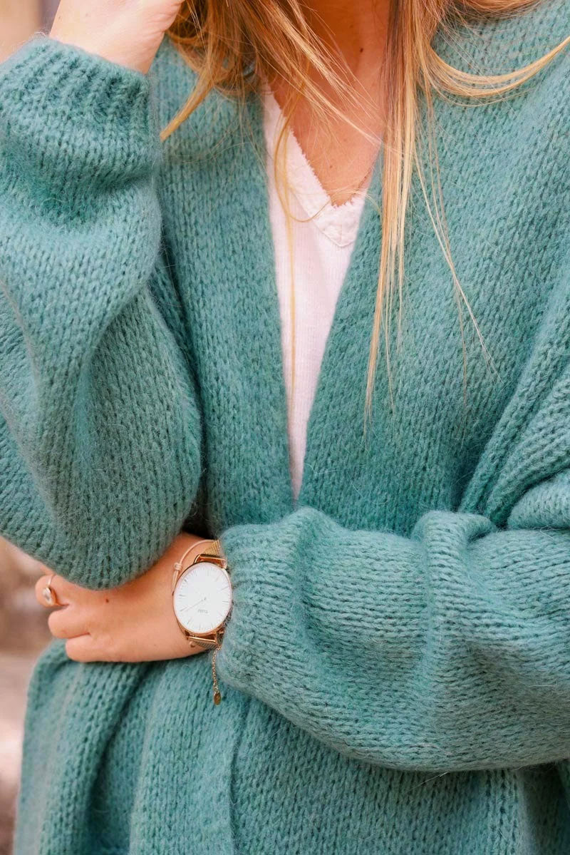 Gilet sauge col enveloppant avec poches